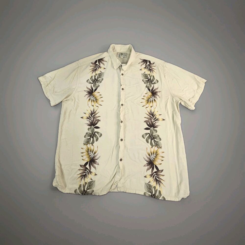 Island Shores Hawaiian Shirt Men Sz XXL Beige Rayon Tropical Sailboat C37-16
